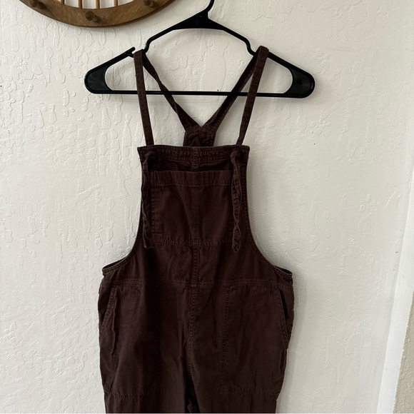 Aerie Work & Play Twill Brown Frayed Hem Ankle Jumpsuit Overalls XS - Picture 12 of 14